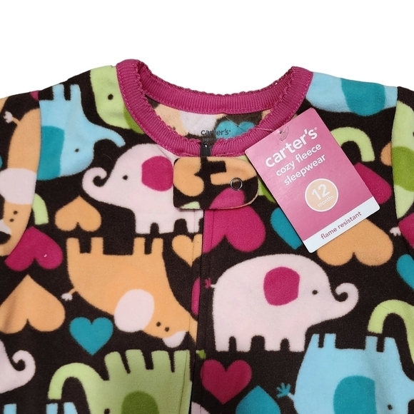 3/$25 NWT Carter's Fleece Elephant Footed Pajamas - 12 months - Picture 2 of 6
